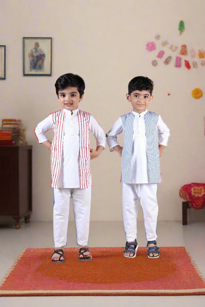 Tied By Stripes Boys Twinning Set| Placket Kurta Sets for Boys