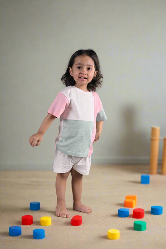 Colorblock playset with white shorts-Supima Cotton Loose Fit T-shirt & Shorts set