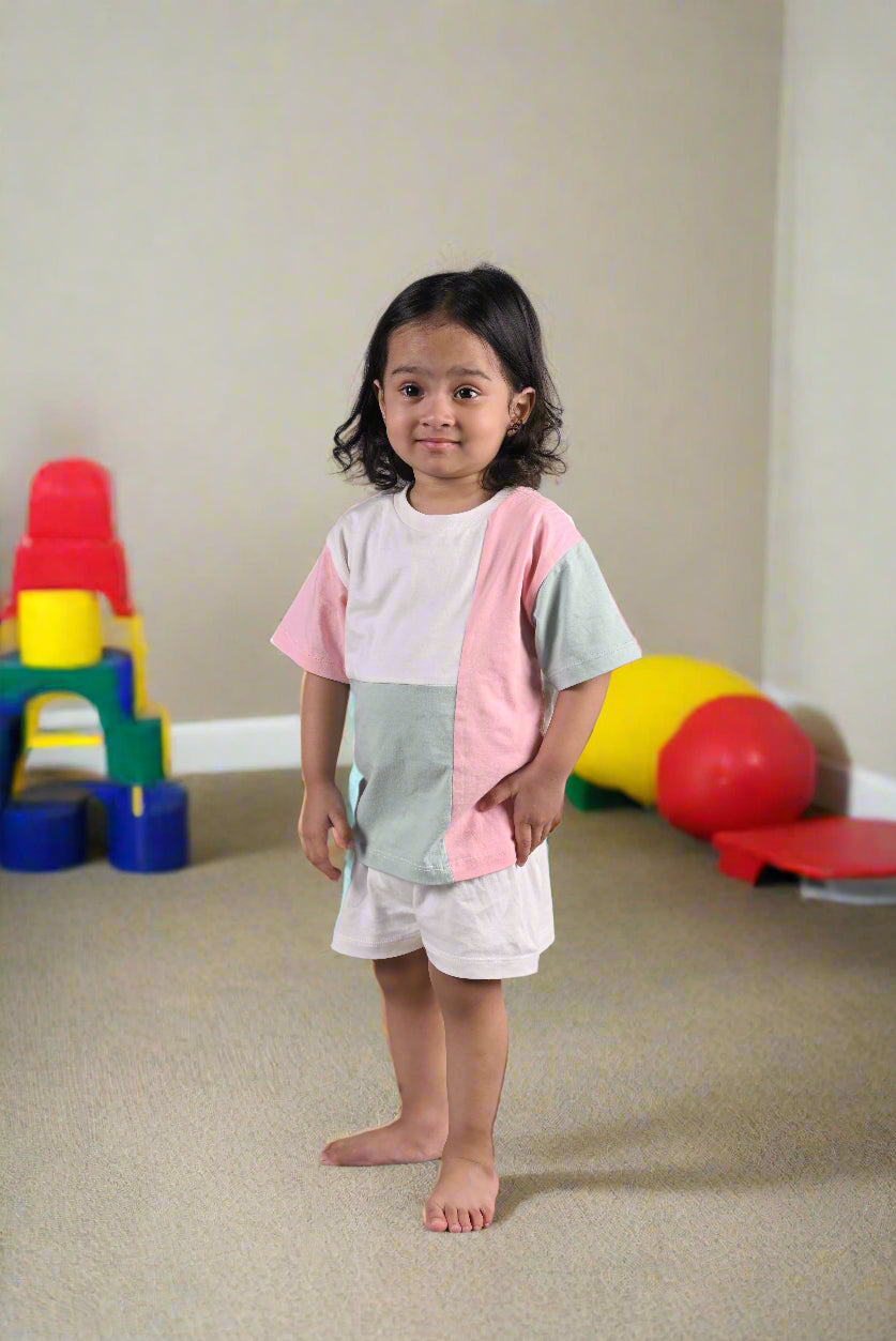 Colorblock playset with white shorts-Supima Cotton Loose Fit T-shirt & Shorts set