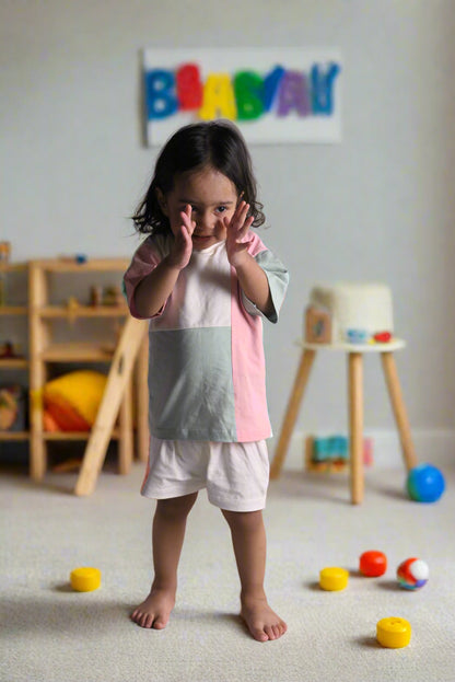 Colorblock playset with white shorts-Supima Cotton Loose Fit T-shirt & Shorts set