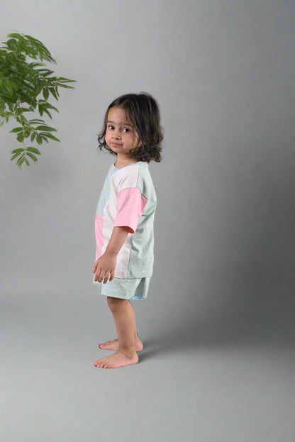 Colorblock playset with mint shorts- Supima cotton Loose Fit T-shirt & Shorts set
