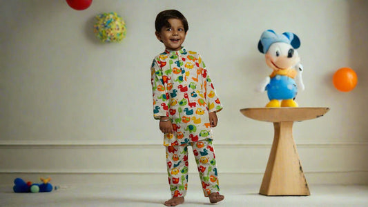 Little Animal Parade Kurta cum Co-ord Set: Boy Cub Standing