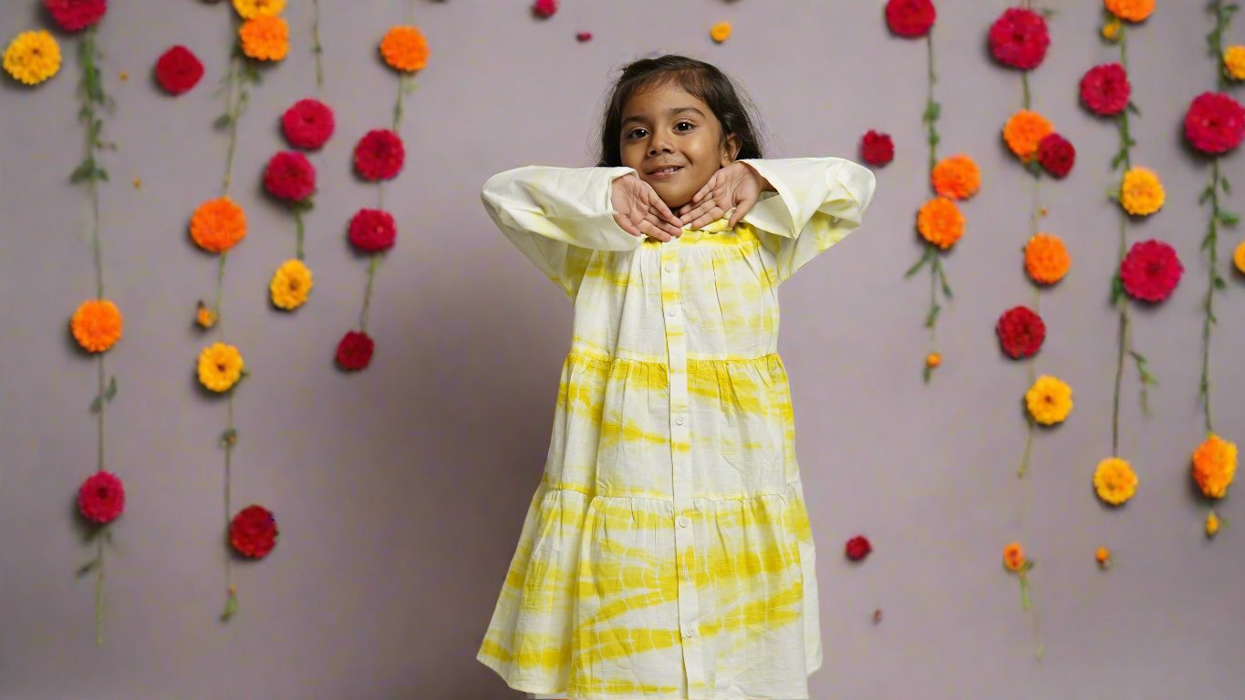 Tie-Dye Sunshine Dress: Girl cub shying