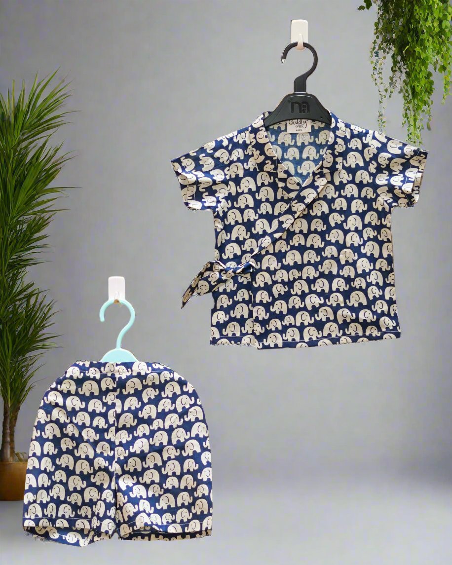 Tiny Elephant Wrap Co-ord Set:Front view