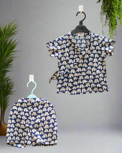Tiny Elephant Wrap Co-ord Set:Front view