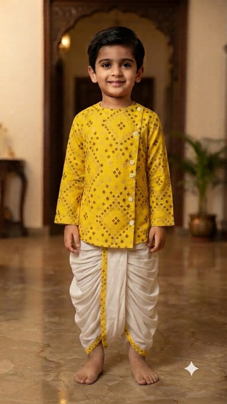 Cuddly Cubs Boys Sunshine Bandhani Print Kurta & Dhoti Set