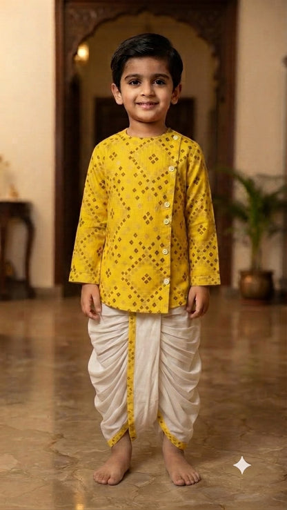 Cuddly Cubs Boys Sunshine Bandhani Print Kurta & Dhoti Set