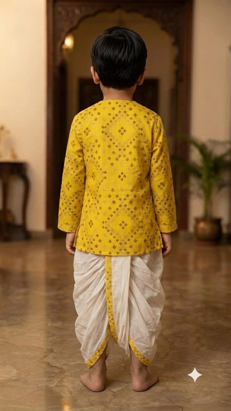 Cuddly Cubs Boys Sunshine Bandhani Print Kurta & Dhoti Set