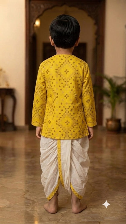 Cuddly Cubs Boys Sunshine Bandhani Print Kurta & Dhoti Set