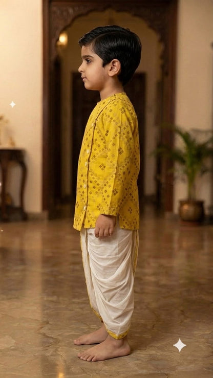 Cuddly Cubs Boys Sunshine Bandhani Print Kurta & Dhoti Set