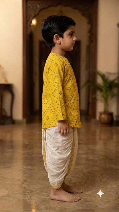 Cuddly Cubs Boys Sunshine Bandhani Print Kurta & Dhoti Set