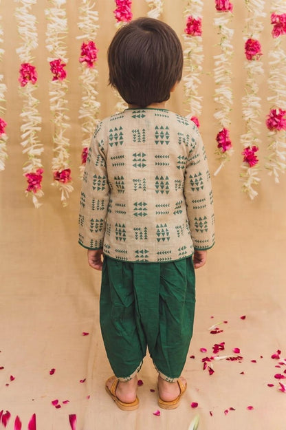 Cuddly Cubs Boys Emerald & Beige Angrakha Dhoti Set