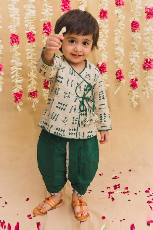 Cuddly Cubs Boys Emerald & Beige Angrakha Dhoti Set