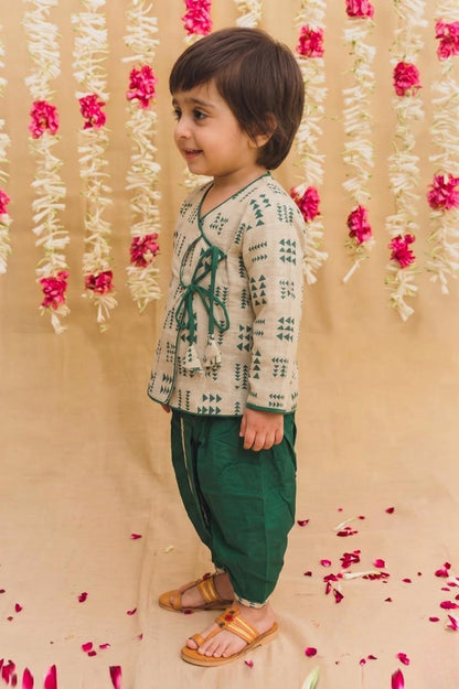 Cuddly Cubs Boys Emerald & Beige Angrakha Dhoti Set