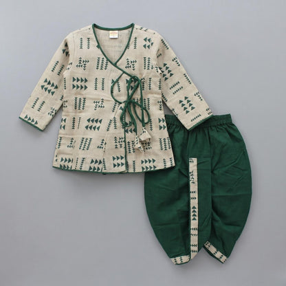 Cuddly Cubs Boys Emerald & Beige Angrakha Dhoti Set