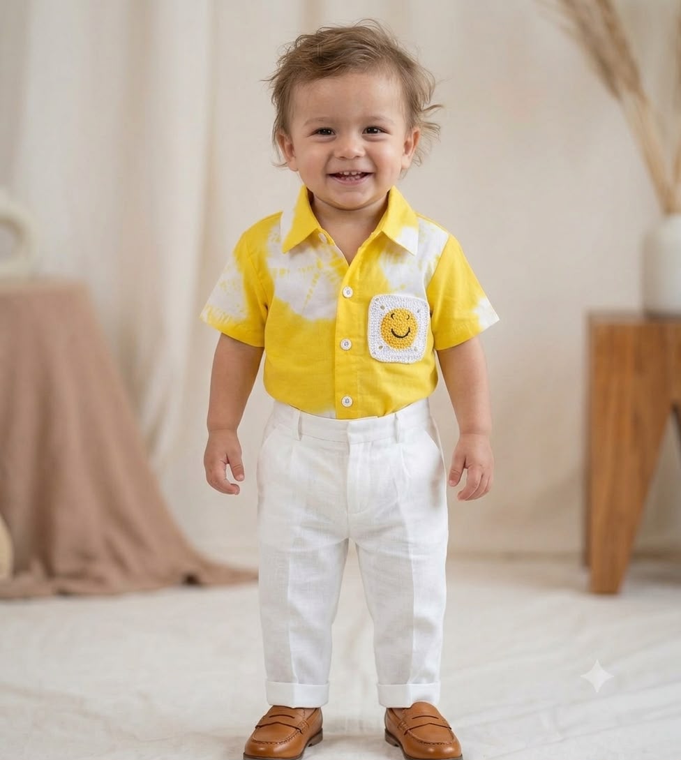 Cuddly Cubs Boys Sunshine Tie-Dye Crochet Smiley Shirt