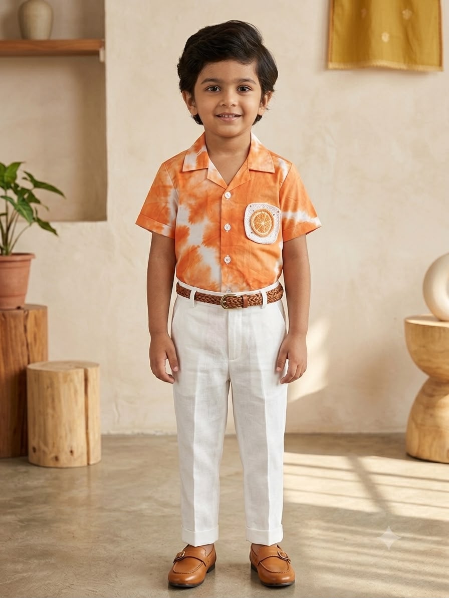 Cuddly Cubs Boys Citrus Slice Tie-Dye Cuban Shirt
