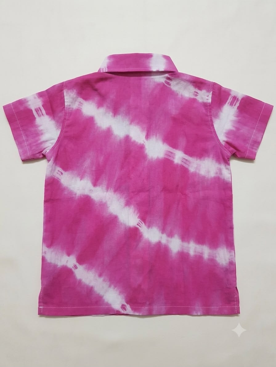 Cuddly Cubs Boys Hot Pink Tie-Dye Crochet Star Pocket Shirt