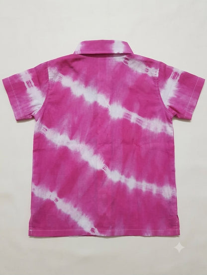 Cuddly Cubs Boys Hot Pink Tie-Dye Crochet Star Pocket Shirt