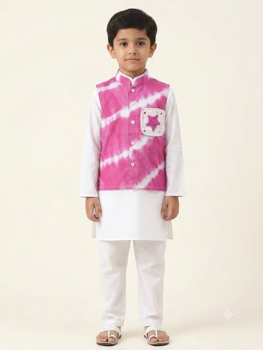 Cuddly Cubs Boys Pink Leheriya Crochet Star Pocket Jacket