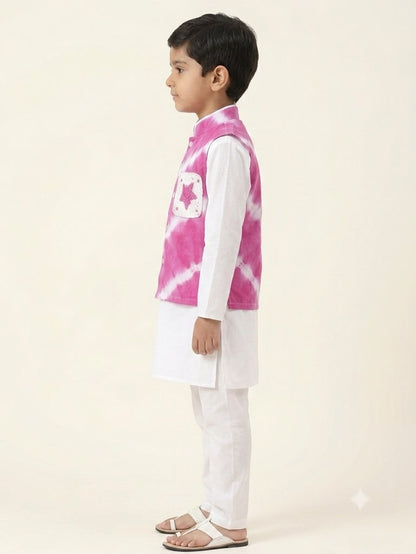 Cuddly Cubs Boys Pink Leheriya Crochet Star Pocket Jacket Set