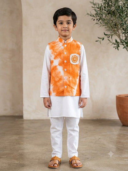 Cuddly Cubs Boys Saffron Leheriya Crochet Pocket Jacket