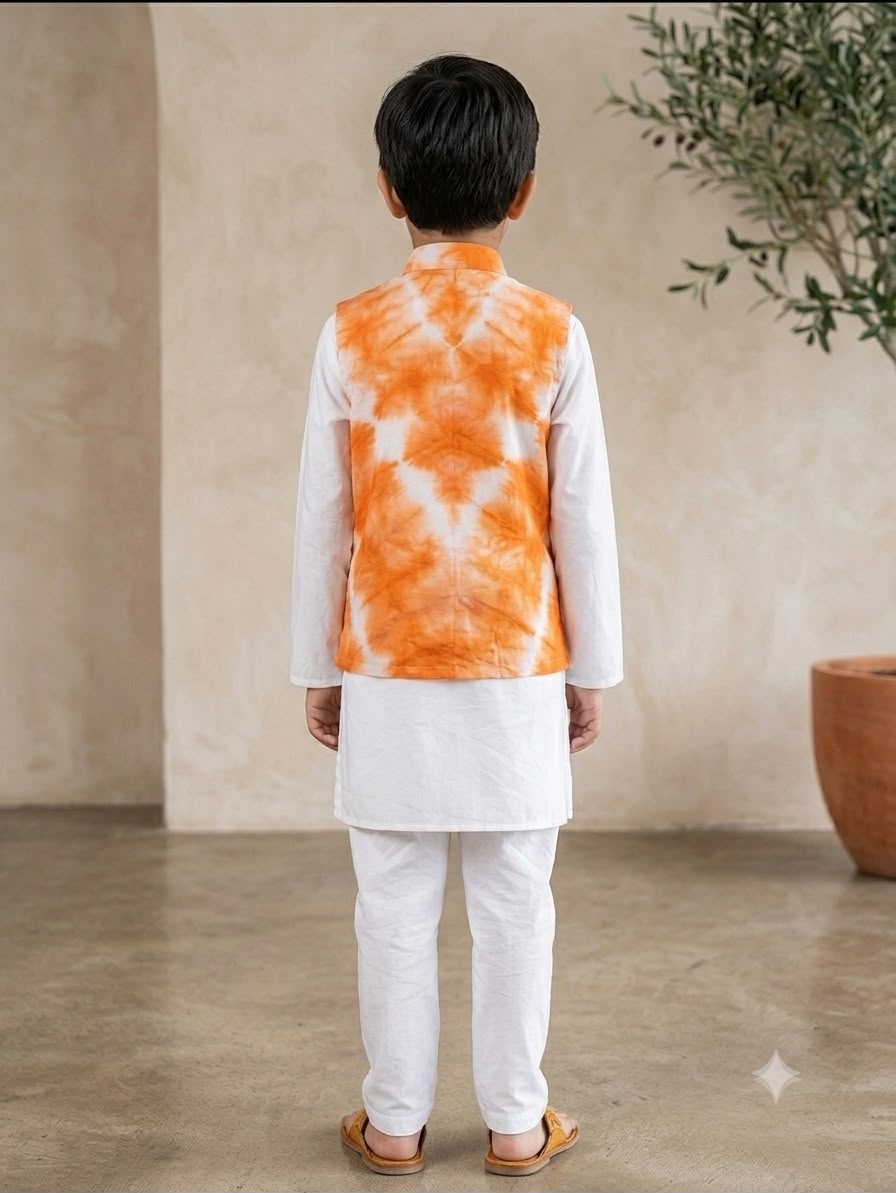 Cuddly Cubs Boys Safron Leheriya Crochet Pocket Jacket Set