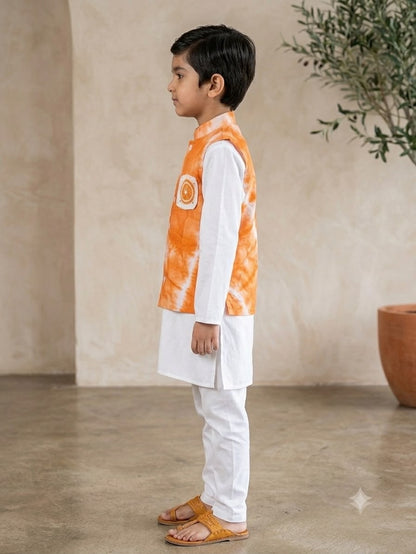 Cuddly Cubs Boys Saffron Leheriya Crochet Pocket Jacket