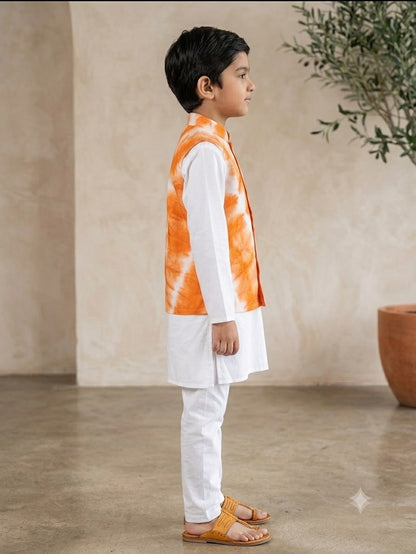 Cuddly Cubs Boys Safron Leheriya Crochet Pocket Jacket Set