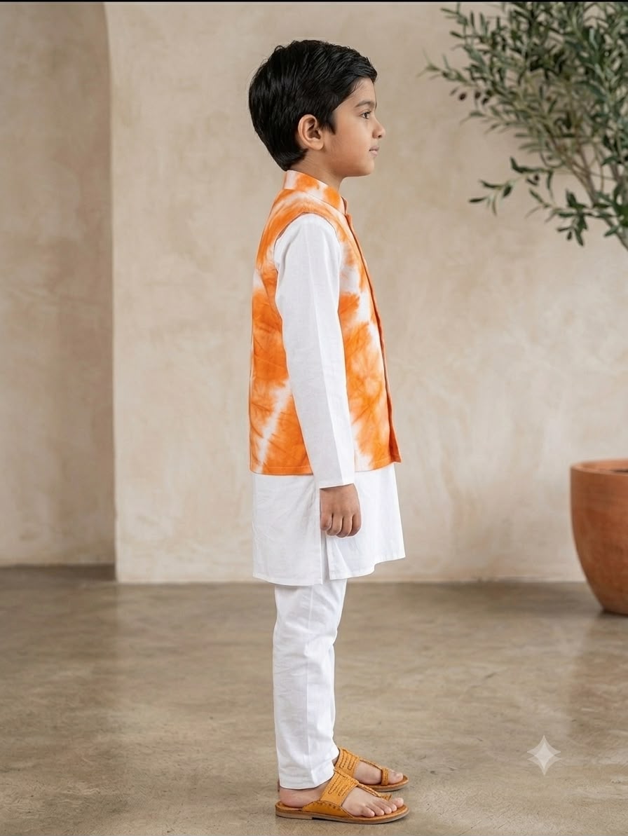 Cuddly Cubs Boys Saffron Leheriya Crochet Pocket Jacket