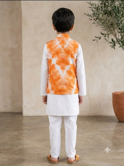Cuddly Cubs Boys Saffron Leheriya Crochet Pocket Jacket