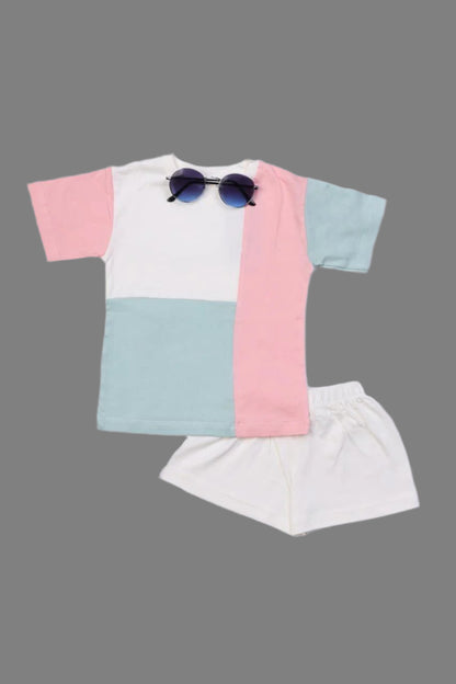 Colorblock playset with white shorts-Supima Cotton Loose Fit T-shirt & Shorts set