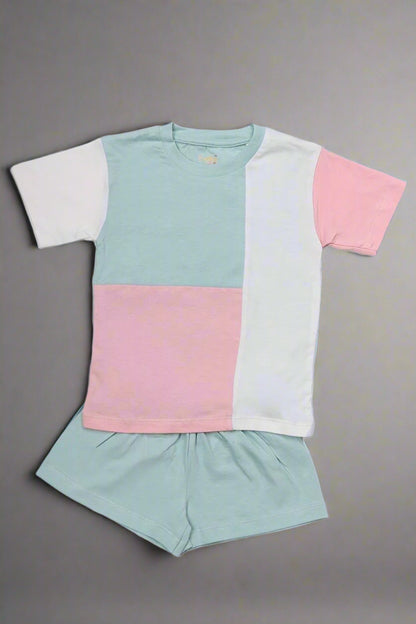 Colorblock playset with mint shorts- Supima cotton Loose Fit T-shirt & Shorts set