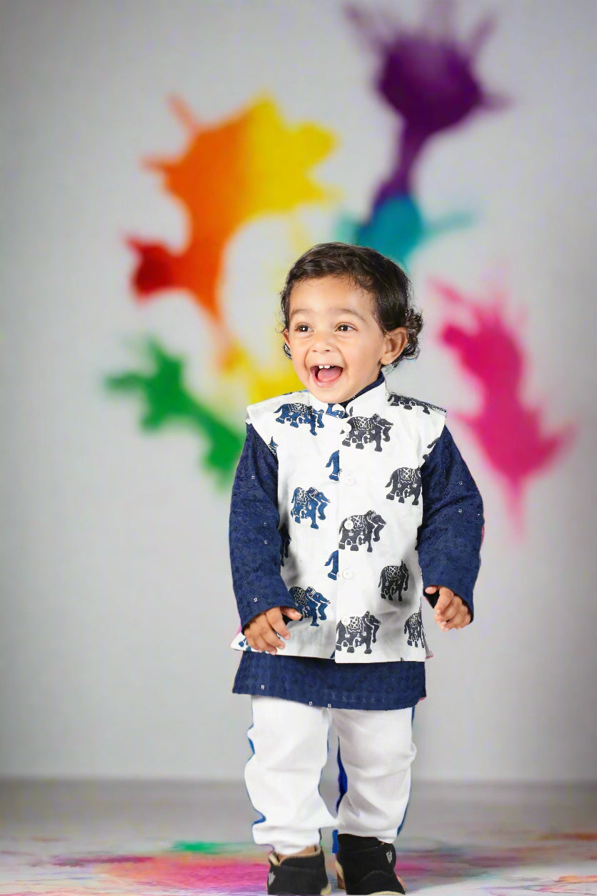 Blue-Grey Color block Elephant Jacket