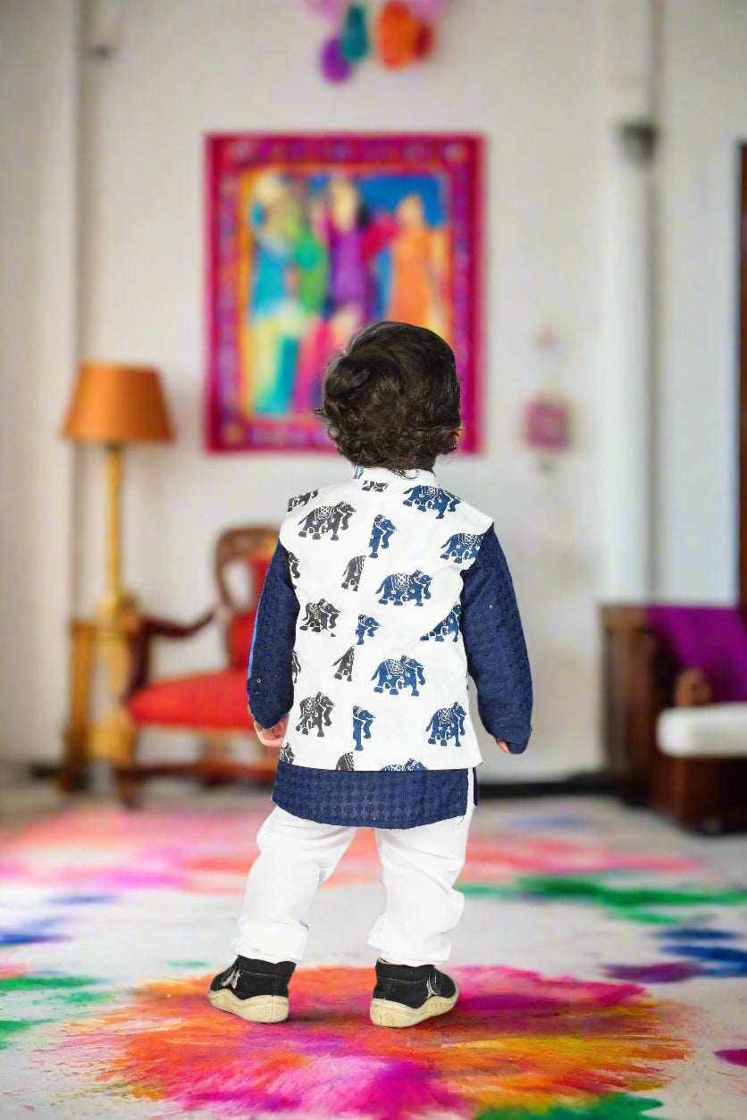 Blue-Grey Color block Elephant Jacket