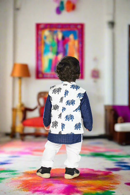 Blue-Grey Color block Elephant Jacket