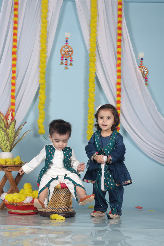 Earth & Ember Twinning Set| Kurta Dhoti for Boys & Suit with Short Jacket for Girls
