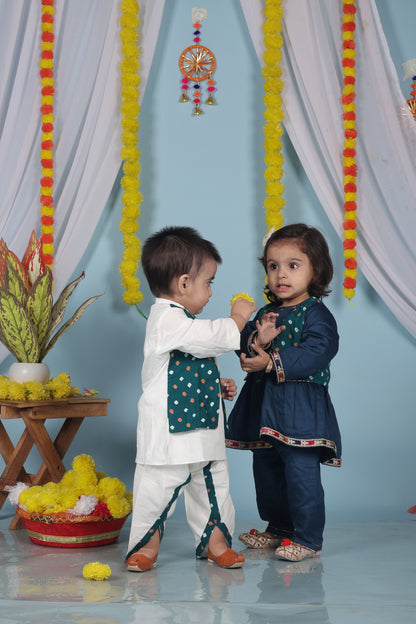 Earth & Ember Twinning Set| Kurta Dhoti for Boys & Suit with Short Jacket for Girls