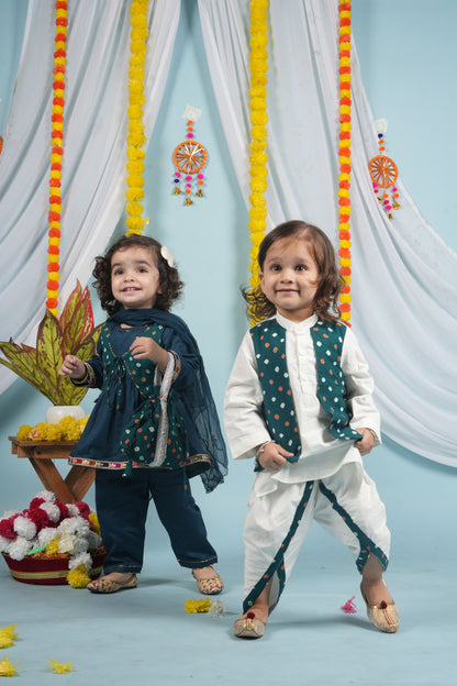 Earth & Ember Twinning Set| Kurta Dhoti for Boys & Suit with Short Jacket for Girls