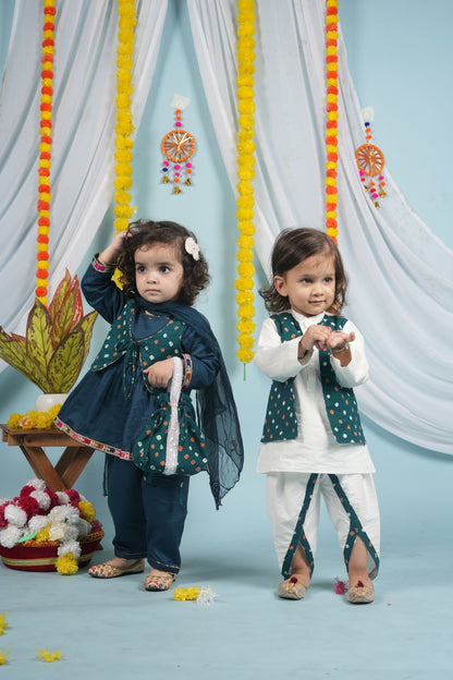 Earth & Ember Twinning Set| Kurta Dhoti for Boys & Suit with Short Jacket for Girls