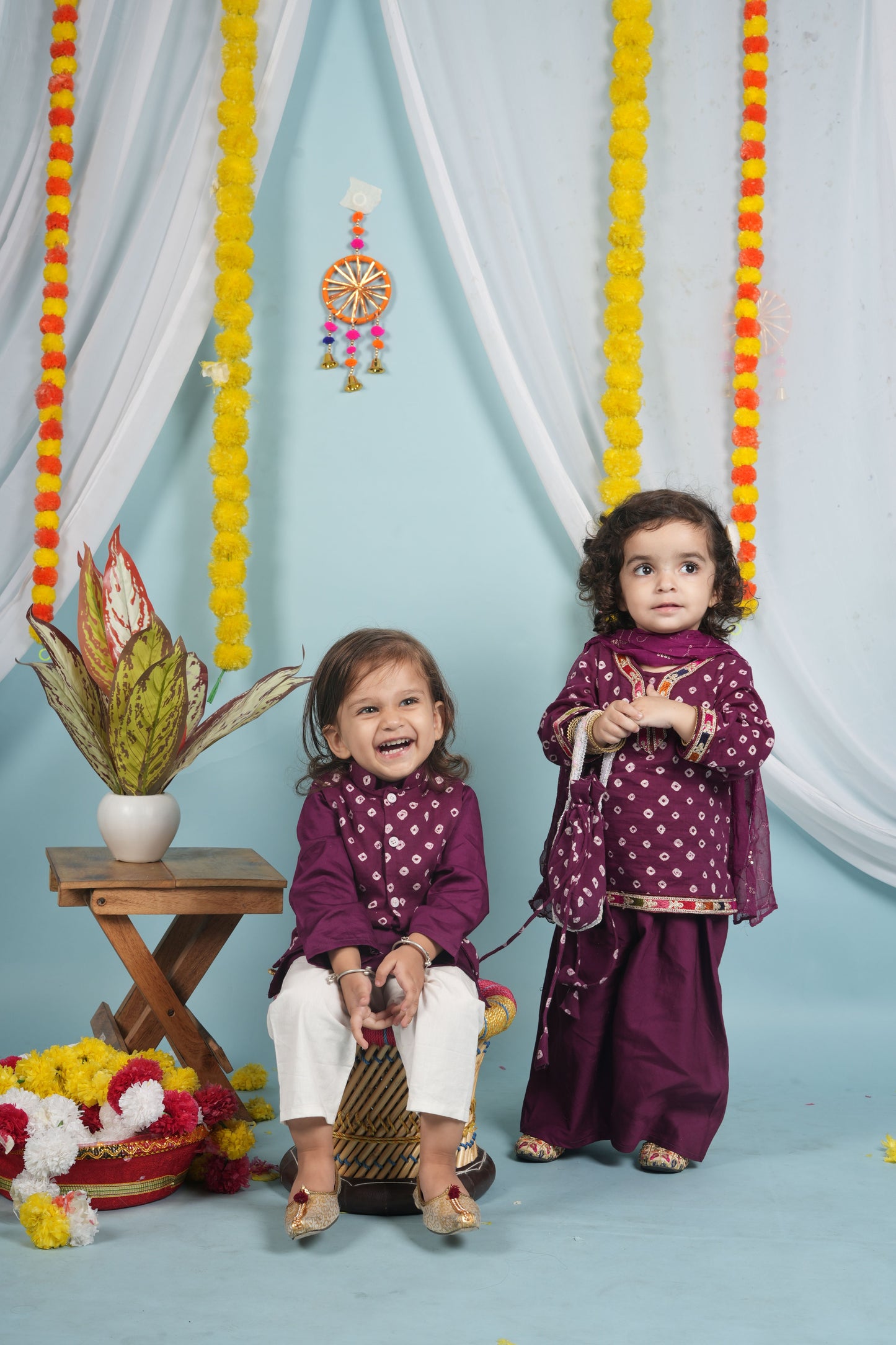 Forever Plum Twinning Set| Jacket Set for Boys & Kurti Set for Girls